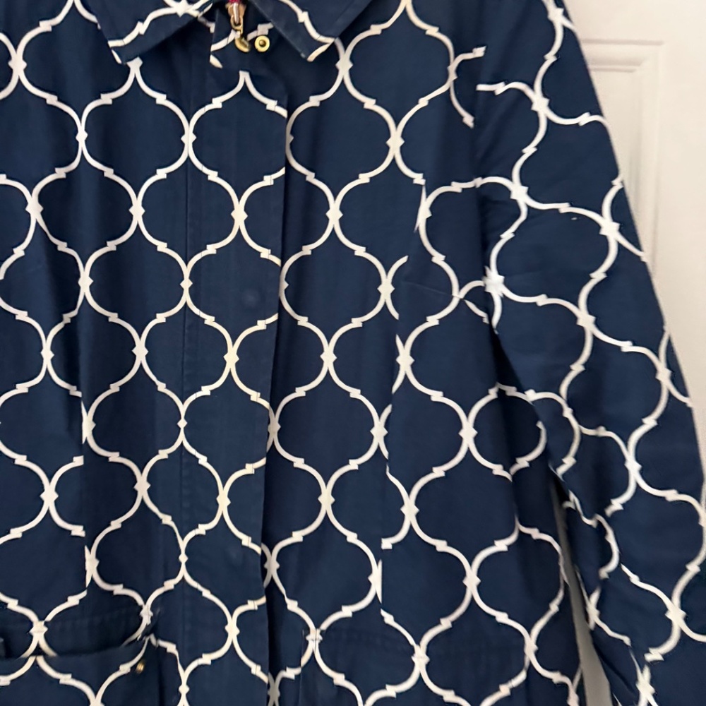 Stylish dark Charter Club Dark Blue and White zippered Patterned Jacket jacket w - Picture 4 of 8